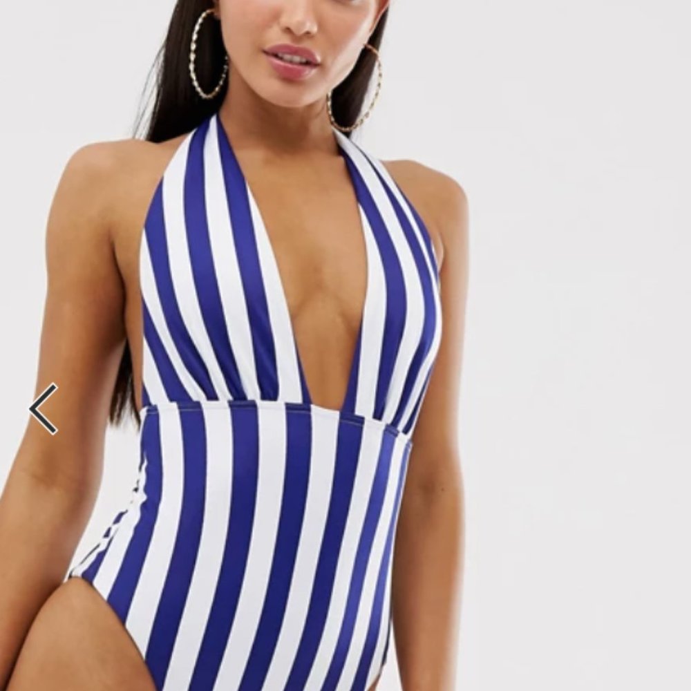 ASOS Striped plunging one piece (4 Tall)